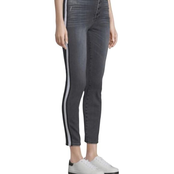 Alice + Olivia AO.LA Good High-Rise Exposed Button Skinny Jeans with Stripes - Picture 2 of 8